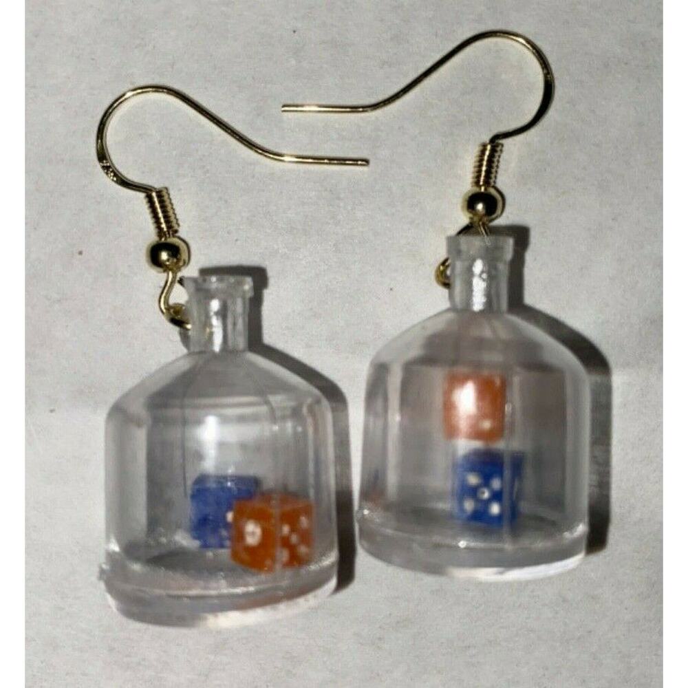 Vintage Mini Dice Charm Earrings Orange And Blue From New Old Stock C3